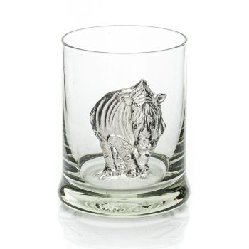 Whiskey Tumbler With Pewter Rhino